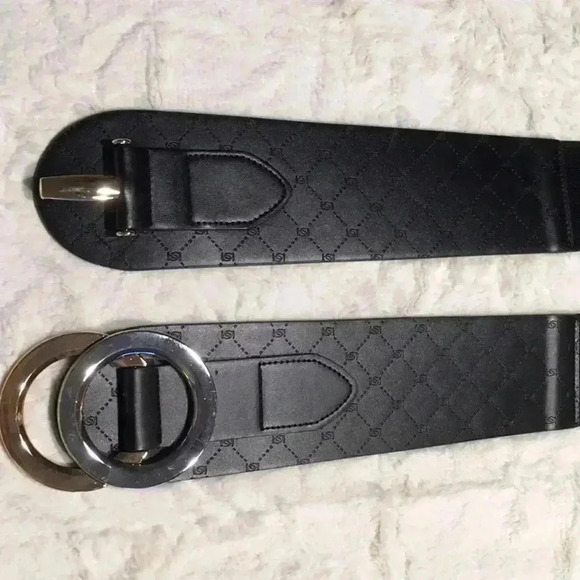 stretchy black waist belt metallic buckle vegan leather - Picture 8 of 8